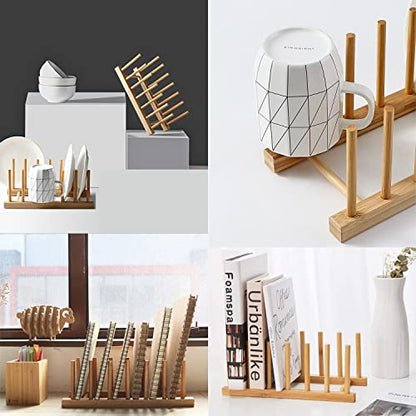 Bamboo Wooden Plate Racks Dish display Holder Kitchen Storage, Pack of 2 | Cabinet Organizer for Dish / Plate / Bowl / Cup / Pot Lid / Cutting Board/ Book (vertical) - size: Pack of 2