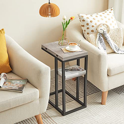 HOOBRO Foldable C Shaped End Table, C Shaped Side Table with Storage Shelf, Small Snack Table, Slide Under Couch Table for Sofa, Living Room Bedroom Small Spaces Easy Assembly, Greige BG29SF01 - color: Greige + Black