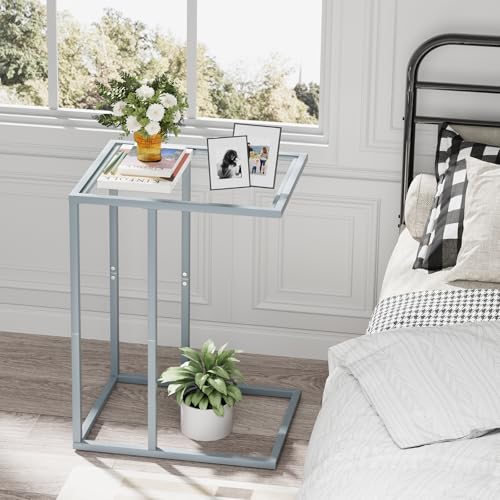 End Table,C Shaped Side Table for Sofa,Glass Couch Tray Snack Dinner Table for Living Room, Bedroom,TV Tray Table for Small Space,Living Room, Bedroom,Easy Assembly (Gray) - color: Grey