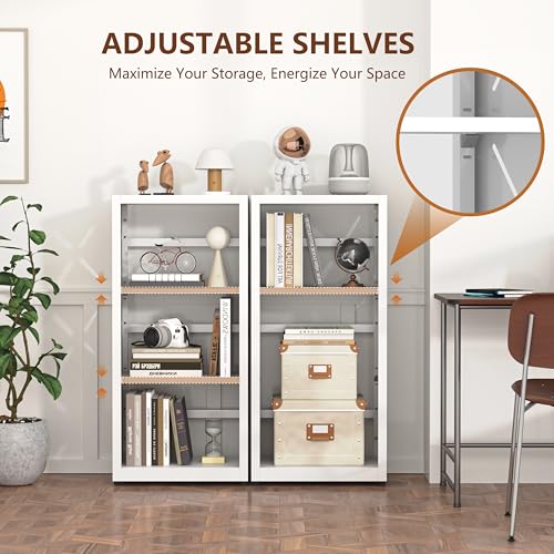 Polup Metal Bookcase, Small Bookshelf with Adjustable Shelves, Narrow White Book Shelf, 3 Tier Bookshelf for Living Room, Home Office - color: White, size: 3 Tier-16" W