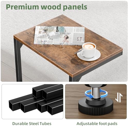 Simple Trending C Shaped Side Table, Small End Table Set of 2, TV Trays Sofa Couch Table for Living Room, Bedside, Rustic Brown - size: Wide Table Top Two-piece Set