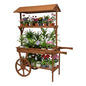 Vintage Flower Stand Cart, Vintage Wooden 3 Tier Flower Cart, Large Flower Rolling Cart for Display Candy Party Favors and Crafted Items