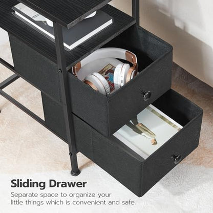 HOOBRO End Table with Charging Station, Narrow Side Table, Nightstand with 2 Non-Woven Drawers, Slim Sofa Side Table, for Small Spaces, Living Room, Bedroom, Black BB486UBZ01 - color: Black, size: 11.8"L x 18.9"W x 23.6"H
