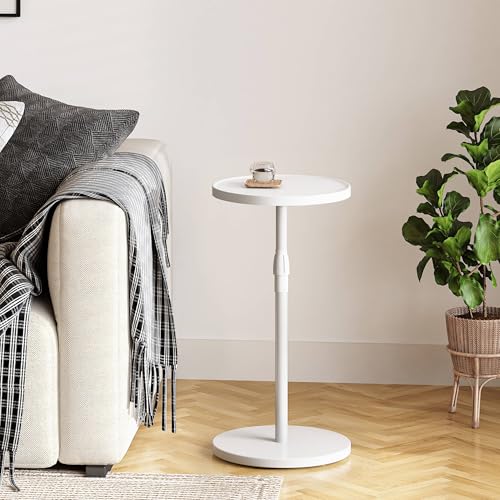 Adjustable Round Side Table, Small End Table, Pedestal Drink Table for Small Spaces, Tall Round Nightstand for Living Room Bedroom Sofa Couch, White ET-010WW - color: White