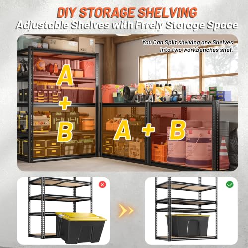 ROOMFAVE 5 Tier Garage Shelving Heavy Duty Storage Shelves, 72"x35.8"x16" | 2200LBS Load Garage Shelves, Adjustable Metal Shelving Unit for Warehouse, Pantry, Kitchen, Basement, Black