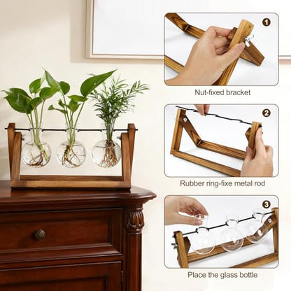 Renmxj Plant Propagation Station, Plant Terrarium with Wooden Stand | Unique Gardening Birthday Gifts for Women Plants Lovers, Home Office Garden Decor Planter - 3 Bulb Glass Vases - size: 3 Bulb Vase