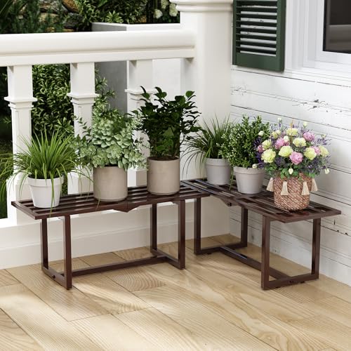 2-Pack Elegant Mid-Century Modern Metal Tiered Plant Stand Robust 330 lbs Capacity Versatile Indoor Outdoor Display for Living Room, Patio & Balcony Coffee - color: 1 Tier Coffee