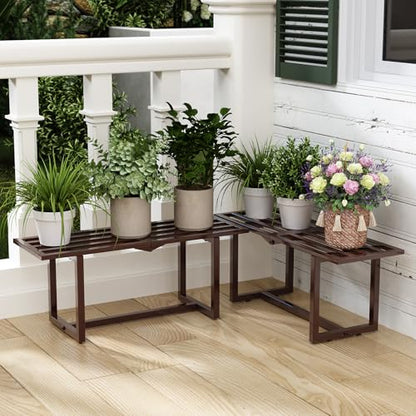 2-Pack Elegant Mid-Century Modern Metal Tiered Plant Stand Robust 330 lbs Capacity Versatile Indoor Outdoor Display for Living Room, Patio & Balcony Coffee - color: 1 Tier Coffee