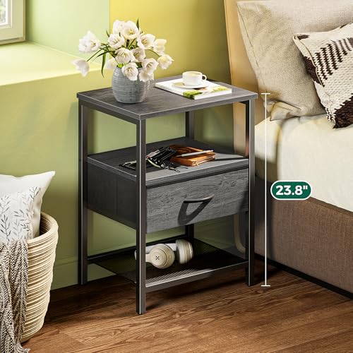 Huuger Nightstand Set of 2, Night Stand with Fabric Drawer, Mesh Shelf, Side Table with Storage, Fabric Drawer Dresser, Open Shelf, Metal Frame, Bedroom, Grey - color: Grey