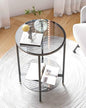Tempered Glass End Table: 2-Tier Round Nightstand 22 inch High Grey | Circle Side Table 4 Legs Home Decor for Living Room Bedroom - size: Height - 22 inch
