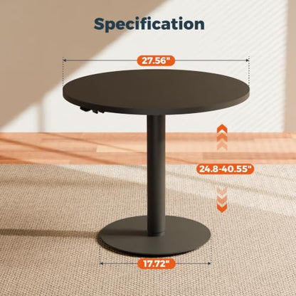 28" Pneumatic Height Adjustable Round Side Table, Gas Lift Pedestal Drink End Table, Small Accent Nightstand for Living Room Sofa Couch, Black - color: Black, size: 27.56"