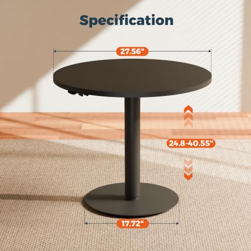 28" Pneumatic Height Adjustable Round Side Table, Gas Lift Pedestal Drink End Table, Small Accent Nightstand for Living Room Sofa Couch, Black - color: Black, size: 27.56"