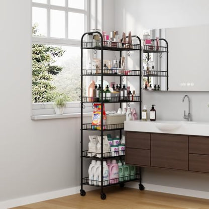 6 Tier Slim Storage Cart with Wheels, Metal Mobile Shelving Unit Organizer Utility Cart for Office Bathroom Kitchen Laundry Room Narrow Places (10inches) - size: 10inches