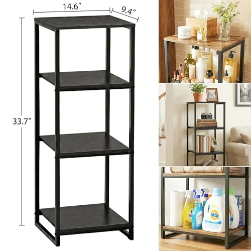 4-Tier Bathroom Shelving Unit, Narrow Corner Slim Rack, Black | 33.7"H, Metal Frame, Wood Finish Shelf, for Laundry Room, Kitchen, Living Spaces, Sturdy Build - size: 4-Tier