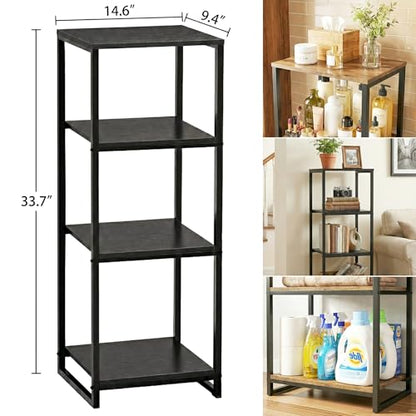 4-Tier Bathroom Shelving Unit, Narrow Corner Slim Rack, Black | 33.7"H, Metal Frame, Wood Finish Shelf, for Laundry Room, Kitchen, Living Spaces, Sturdy Build - size: 4-Tier