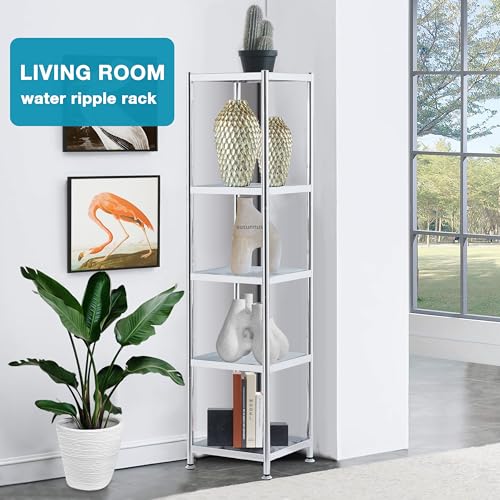 susunnus Stainless Steel Shelves 13.8in-5 Tier, Corner Shelf, Storage Shelves, Narrow Metal,Stainless Steel Shelf, Kitchen Storage Rack for Small Spaces Tall Skinny Shelf - size: 13.8in*13.8in-5T