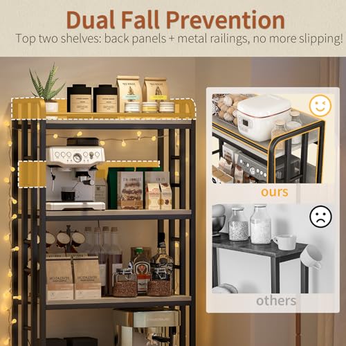 METYERRY Adjustable 4-Tier Heavy Duty Kitchen Baker's Rack with Power Outlet, with Industrial Wheels, Free Standing Microwave Oven Cart Stand for Storage in Living Room, Garage, Greige - color: Greige