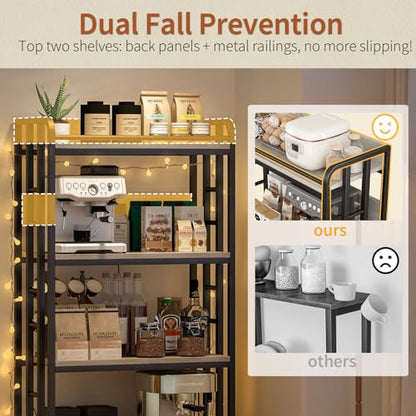 METYERRY Adjustable 4-Tier Heavy Duty Kitchen Baker's Rack with Power Outlet, with Industrial Wheels, Free Standing Microwave Oven Cart Stand for Storage in Living Room, Garage, Greige - color: Greige