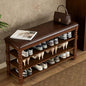 Homleke 39.4" Wide Solid Wood Shoe Rack Bench with Classic Turned Ball Legs | Tall 3-Tier Entryway Bench with Leather Seat, Holds Up to 12 Pairs, for Hallway, Bedroom and Closet, Walnut - color: Walnut, size: 3-Tier 39.4 Inch