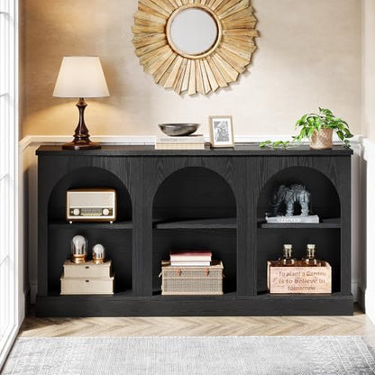 Tribesigns Farmhouse Console Table, 63-Inch Long Entryway Table with 3 Tier Storage, Wooden Rectangular Sofa Table Behind The Couch for Entrance, Hallway, Living Room, Black - color: Black