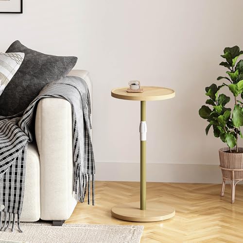 Adjustable Round Side Table, Small End Table, Pedestal Drink Table for Small Spaces, Tall Round Nightstand for Living Room Bedroom Sofa Couch, Natural ET-010YW - color: Natural