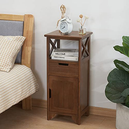 30 Inches Tall End Table, Fully Assembled Bathroom Floor Cabinet with Shelf and Storage, No Assembly Nightstand with Drawer for Bedroom-Walnut - color: Walnut
