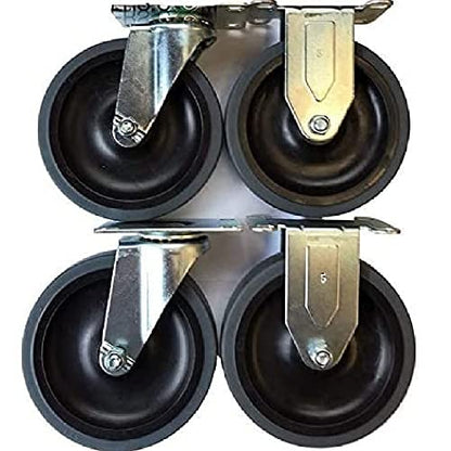 Set of 4 - Replacement Casters Compatible with Rubbermaid Commercial 4400 & 4500 Series Carts - 5" Non-Marking Wheels