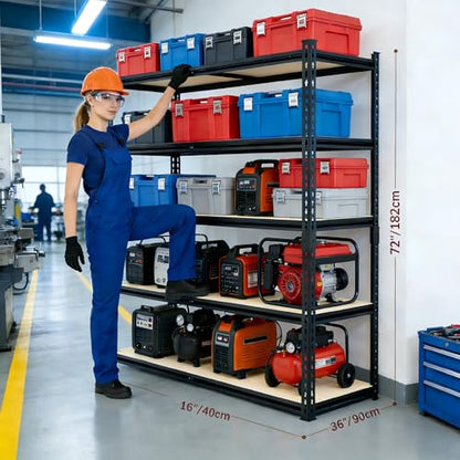 36.12"W: Father&I 5-Shelf-Storage-Rack Industrial Metal+Wood Garage/Kitchen Shelves Steel Utility Stand Shelving Unit Adjustable Heavy-Duty Shed/Closet/Pantry Organizer 72"h*36.12W*16d, Black - size: 72 in * 36 in * 16 in Wood-5T