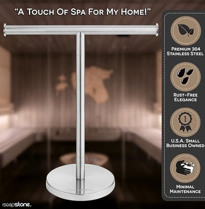 Luxury Hand Towel Holder Stand with Heavy Base, SUS 304 Stainless Steel Towel Rack, T-Shape, Freestanding Towel Stand for Bathroom Vanity or Kitchen Countertop, Waterproof Counter Organizer - color: Stainless Steel