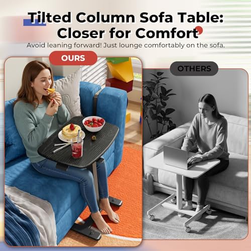 JOY worker Low Height 90° Foldable Standing Desk, Small Mobile Laptop Desk | Height Adjustable TV Tray Table, 21.65" Black MDF Tilt Board, Rolling Desk with Low Base & Hidden Casters, Couch Bed Home Use - color: Black