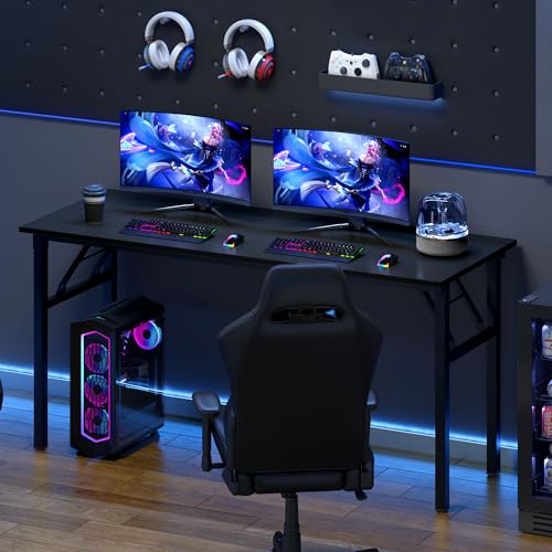 Need Home Office Desk - 60 Inches Large Computer Desk Sturdy Black Table Foldable Desk Gaming Computer Table No Assembly Required AC5CB 60 inch - color: Black & Black Frame, size: 60 inch