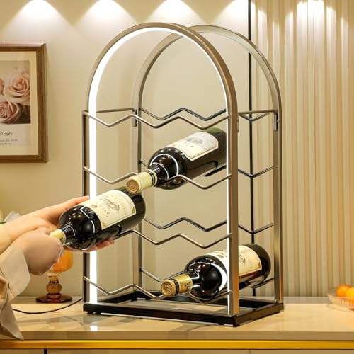LED Countertop Wine Rack - 12 Bottle Freestanding Modern Metal Wine Rack - Tabletop Wine Holder Stand for Cabinet, Pantry, Wine Bottle Storage