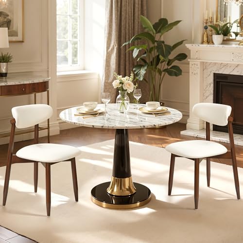 CHUN YI Dining Chairs Set of 2, Upholstered Solid Wood Dining Room Chairs, Mid Century Modern Fabric Kitchen Side Chairs with Ergonomic Curved Back, Beige - color: Beige, size: Set of 2