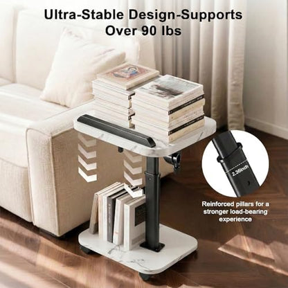 C Table End Table Adjustable Height, Rolling TV Tray Table for Small Spaces 180° Flip-Over Panel & 360° Swivel Casters,C Shaped Side Tables for Couch for Living Room/Bedroom/Bed/Sofa/Chair/Snack-White - color: White
