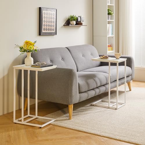Aibiju C Shaped End Table, Small Side Table for Sofa and Bed, White Bedside Table, Laptop Desk for Couch 16x12x25 inch Faux Marble+White YD-TM051W - color: Marble Grain Tabletop+white Legs