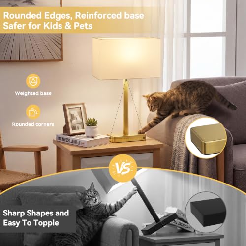 Hong-in Touch Lamps for Bedroom - 3-Way Dimmable Bedside Lamps Set of 2 with USB C+A, White Modern Table Lamp for Night Stands, Desk Lamp for Living Room Nightstand End Tables Bed Side