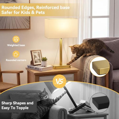 Hong-in Touch Lamps for Bedroom - 3-Way Dimmable Bedside Lamps Set of 2 with USB C+A, White Modern Table Lamp for Night Stands, Desk Lamp for Living Room Nightstand End Tables Bed Side