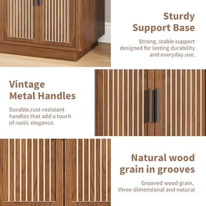 59'' Fluted TV Stands for Living Room, Modern Entertainment Center with Storage, TV Stand for TVs up to 65 Inch with Adjust Shelves, Wooden Media Console Table (Walnut, Without Fireplace) - size: Without Fireplace