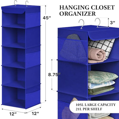 Simple Houseware 5 Shelf Hanging Closet Organizer, Dark Blue - color: Dark Blue, size: 5 Shelf