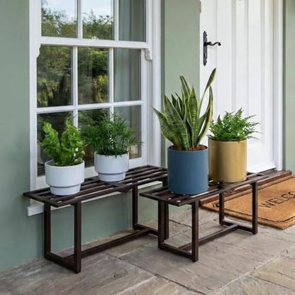 2-Pack Elegant Mid-Century Modern Metal Tiered Plant Stand Robust 330 lbs Capacity Versatile Indoor Outdoor Display for Living Room, Patio & Balcony Coffee - color: 1 Tier Coffee