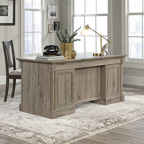 Sauder Palladia Office Desk with Drawers, Executive Desk with File Cabinet Storage, Cable Management, Keyboard Tray, in Split Oak Finish - color: Split Oak