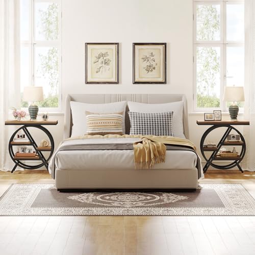 Tribesigns End Table for Living Room, 3-Tier Narrow Side Table with Storage, Wood Sofa Side Table with Geometric Metal Frame, Industrial Nightstand and Bedside Table for Bedroom, Light Brown - color: Light Brown