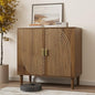 Smuxee Walnut Sideboard Cabinet, Freestanding Buffet Cabinet with Line Groove Design, Wood Storage Cabinet with Adjustable Shelf for Living Room, Entryway, Hallway - color: Walnut