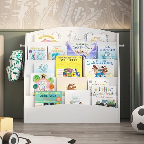 NACHES 5-Tier Kids Bookshelf - Toddler Book Display Shelves, Montessori Bookshelf for Kindergarten, Nursery, Bedrooms, Classrooms - Wooden Children Book Display (White) - color: White