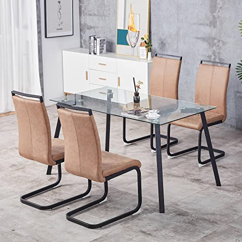 Baysitone Modern Dining Chairs Set of 4, Side & Kitchen Chairs with Leathaire Padded Seat High Back, for Dining, Kitchen & Living Room - Brown - color: Brown, size: Set of 4