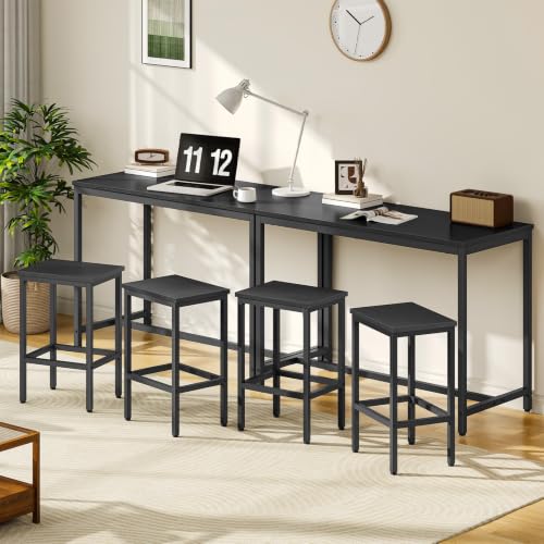 HOOBRO Bar Table and Chairs Set, 47.2" Rectangular Pub Table with 2 Stools for Small Space, 3-Piece Breakfast Stools Set, Sturdy Metal Frame, Easy to Assemble, Black BB52BT01 - color: Black