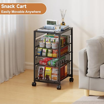 5-Tier Kitchen Utility Storage Cart with Adjustable Wood Top (Tabletop or Basket), Fruit Vegetable Storage Rack with Wheels & Drawers, Metal Rolling Pantry Cart, Kitchen Organizer for Snack Can Potato - size: 5-Tier Top Adjustable