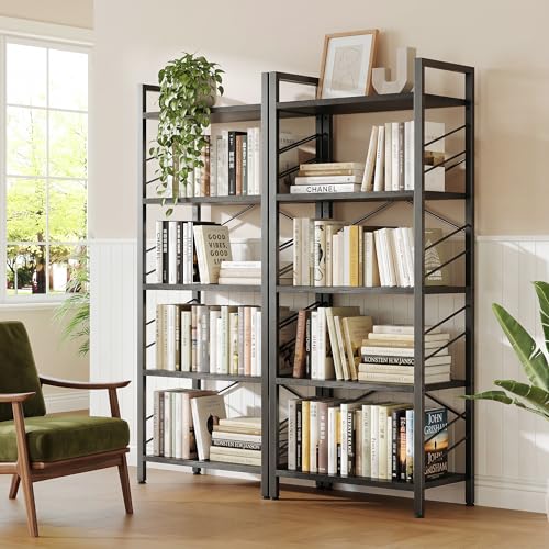 DurayLoly 5-Tier Bookshelf, Black Metal Bookshelf for Home Office, Black | Robust Steel Frame, Stable X-bracing Design, Large Capacity - color: Black, size: 5 Tier - 1 pc