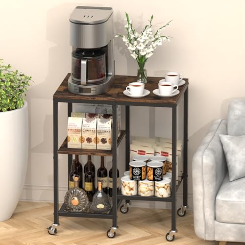 OGEMXU Kitchen Microwave Cart,Microwave Stand with Wheels,Coffee Bar Table Station,4-Tier Rolling Baker's Rack,Small Appliance Storage Shelf,Utility Side Table for Kitchen,Living Room (Rustic Brown) - color: Rustic Brown
