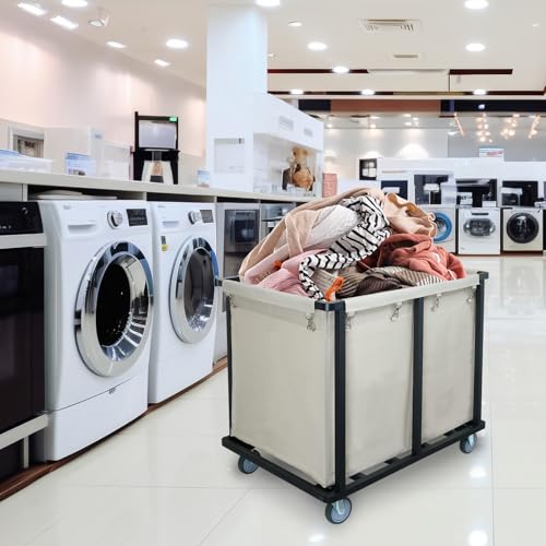 Commercial Laundry Cart with Wheels,400L Beige | 600 lbs Heavy Duty Laundry Cart,Steel Frame and Oxford Cloth Bag,Industrial Laundry Cart with Wheels,Housekeeping,Hotel - color: Beige